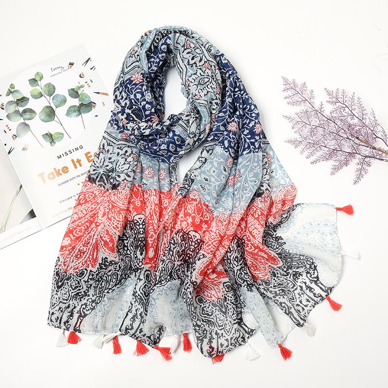Fashion Luxury Ink Painting Floral Tassel Viscose Shawl Scarf Lady High Quality Wrap Pashmina Stole Bufandas Muslim Hijab