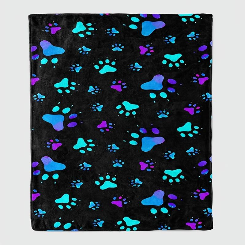 Paw Print Flannel Blanket Colorful Gradient Pattern Soft Cozy Warm Throw For Home Couch Bed Decor Pet Lover Gift Idea