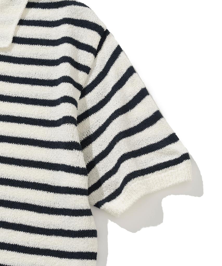 KNITTED (W) Boucle Stripe Collar Knit Ivory