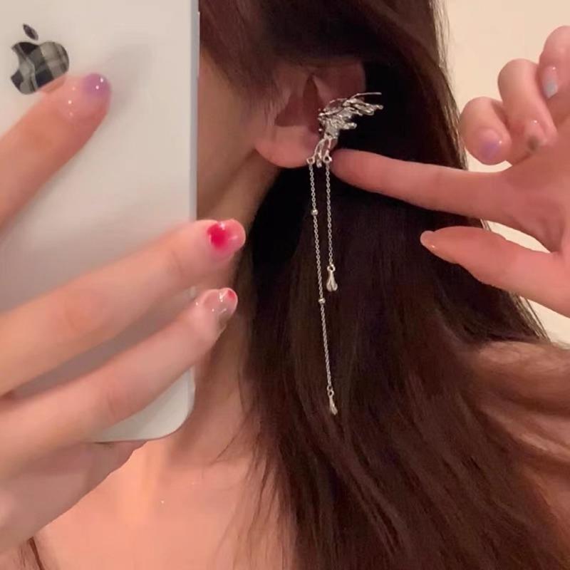 Engelsflügel Ohrclips Damen Nischen-Design Fortgeschrittener Sinn Kalter Stil Quaste Schmetterling Ohne Ohrlöcher Ohrknochenclips Damen