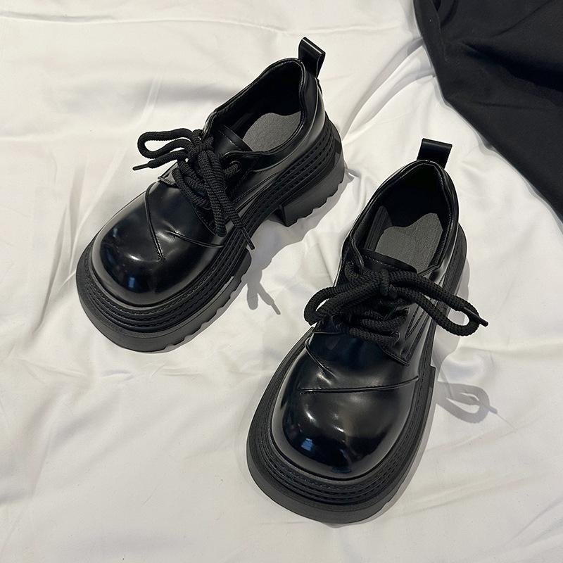 

толстая подошва толстый каблук британский стиль маленький человек увеличивающий рост мокасины женские 2024 осень и зима новые американские ретро легкие одинарные туфли 40 чёрный