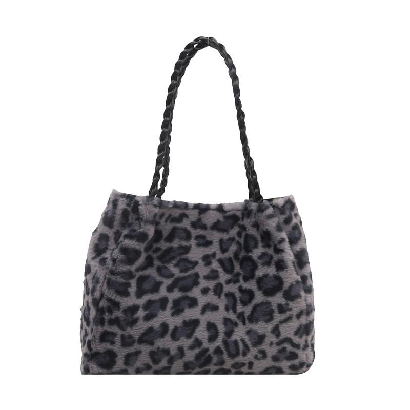 Street Style Leopard Print Plush Tote Bag With Magnetic Closure For Casual Daily Use