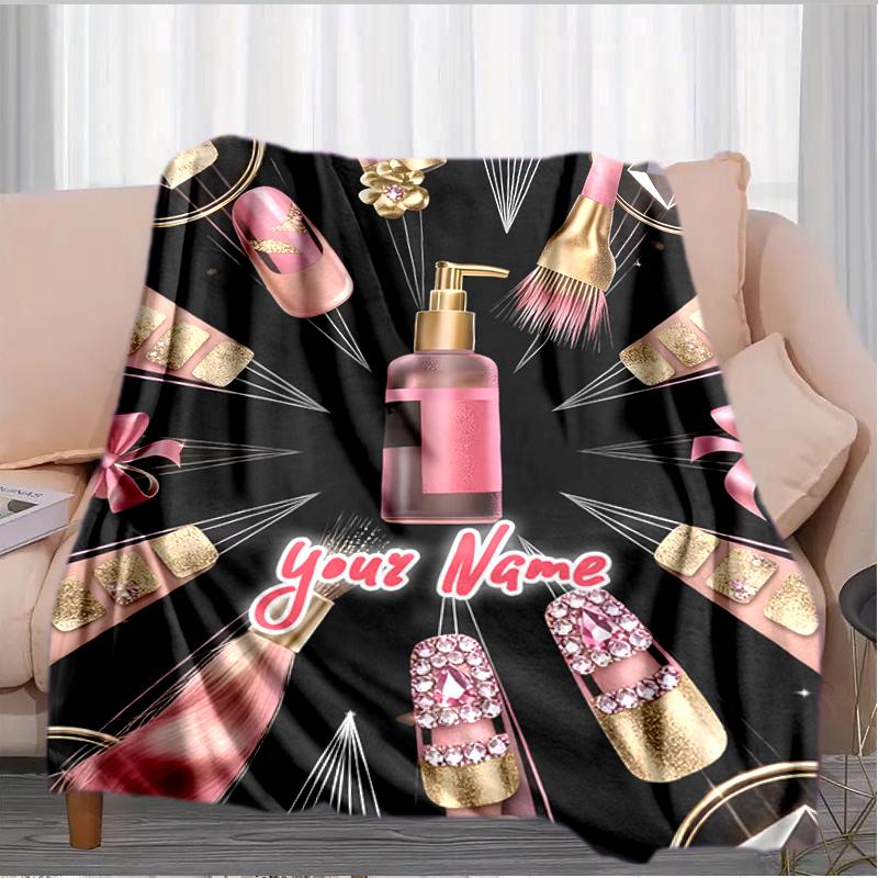1PC Custom Name Glamorous Nail Art outdooor Flannel blankets Throw Blanket All-Season Throw Gift Bedspread for Couch, Bed, Camping Holiday Birthday gi