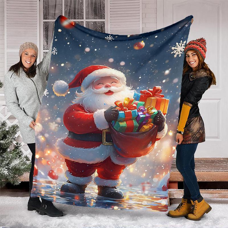 Christmas Santa Claus Theme Printed Blanket - Perfect for Couch, Bed, Travel & Outdoor Use | Machine Washable, Cozy & Durable.