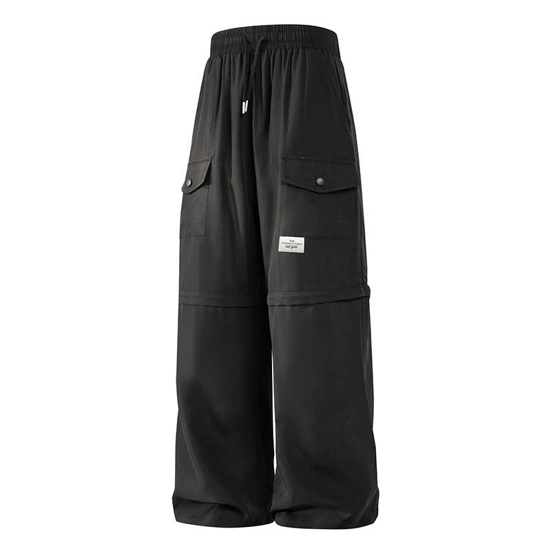 

Весенние и осенние повседневные брюки мужские свободные прямые женские рабочие брюки с множеством карманов брюки для активного отдыха на открытом воздухе S чёрный