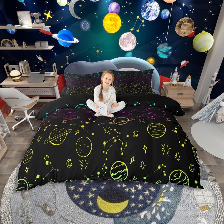 Homewish Kinder Magisches Drachen Bettwäsche-SetPsychedelisches Blau Galaxie Bettwäsche-SetCartoon Westliches Tier Bettwäsche-Set