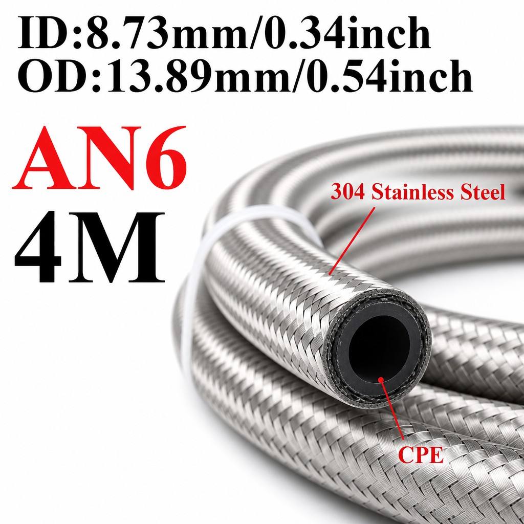AN4 AN6 AN8 AN10 AN12 Universal Stainless Steel Braided Rubber Fuel Hose Oil Gas Cooler Line Pipe Tube For Car Universal 1M-4M