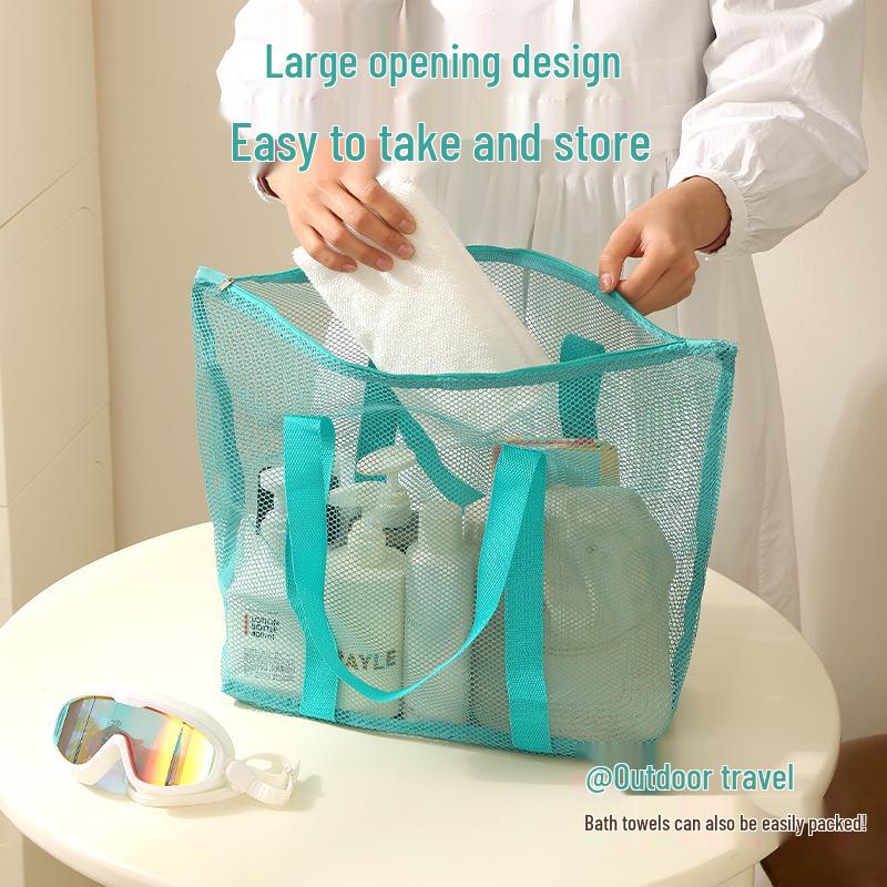 Large Capacity Mesh Beach Bag - Portable, Multifunctional Travel Storage & Swim Tote