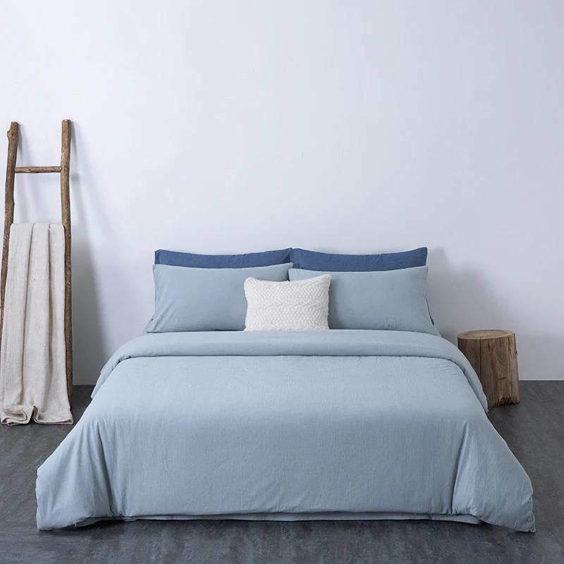 New minimalist color woven washed cotton four piece set, pure cotton bedding, thickened - solid color series