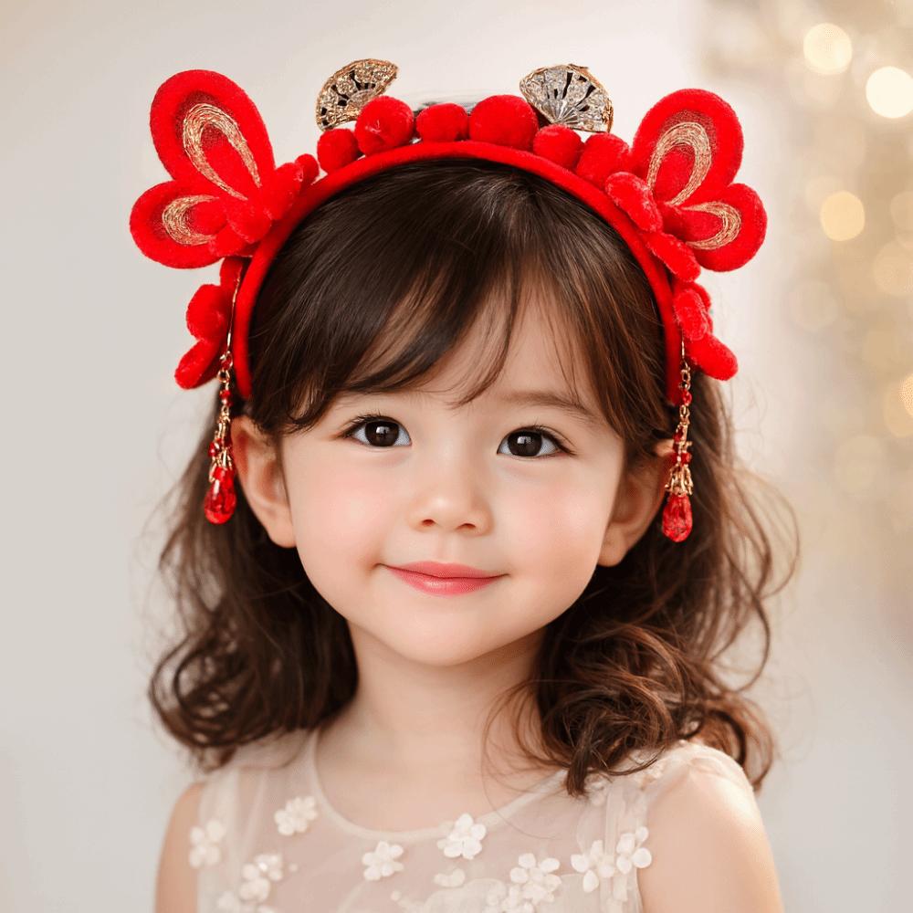 Cute Horse New Year Hair Hoop Embroidered Bow Headwear Ancient Style Hairband Golden Lock Bow Hanfu Hair Accessories