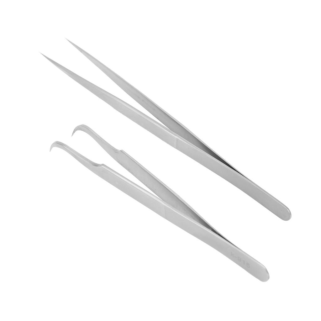 2Pcs Tweezers Eyelash Extension Straight Curved Anti Static Matte Stainless Steel Supplies