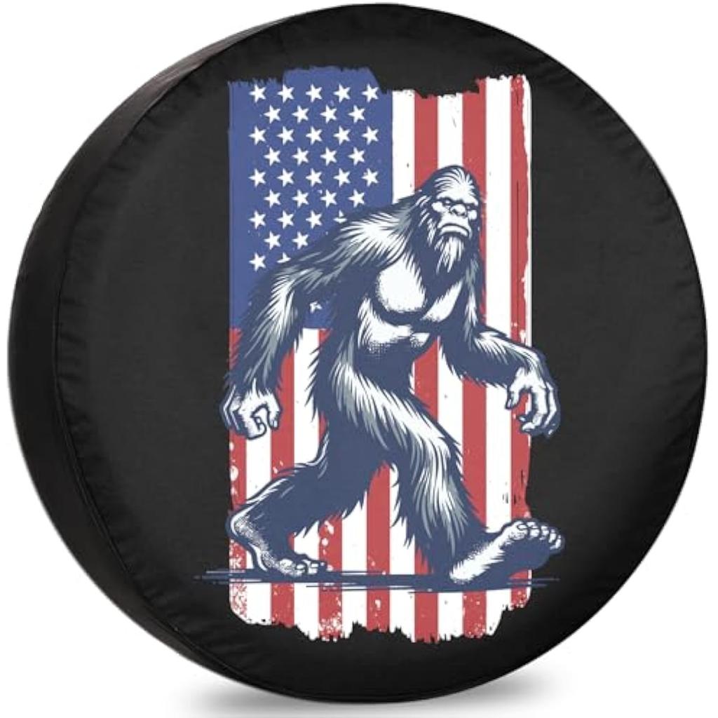 Bigfoot American Flag Tire Cover Trailer Spare Wheel Protector Weatherproof