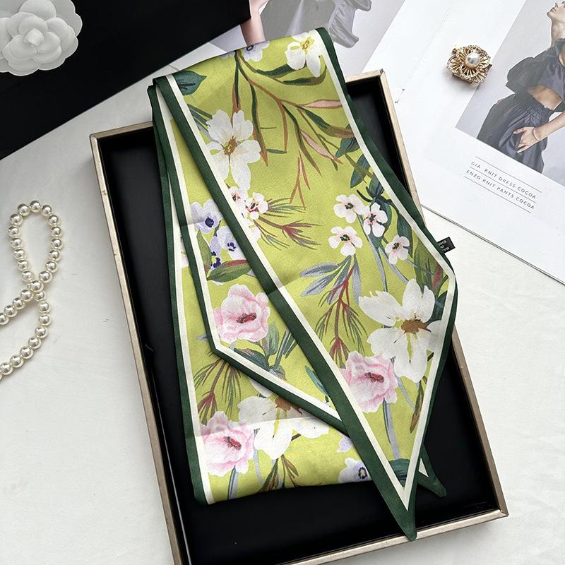 Double-sided Long Strip Small Silk Scarf Women's Professional Wear Spring and Summer New Decorative Small Scarf Tied Hair Band Streamer