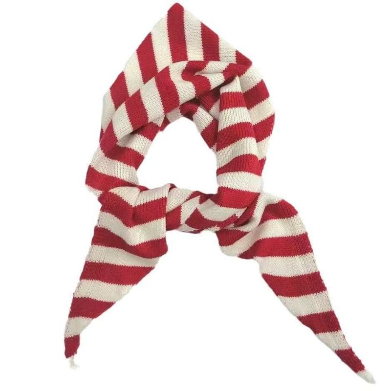 Women Autumn Winter Scarf Shawl Winter Warm Soft Knitted Striped Triangle Scarf Fashion Lady Scarves Headscarf Holiday Gifts