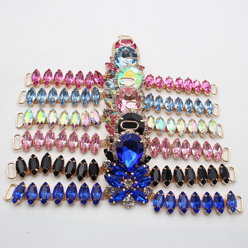Charm 12Color 1pcsCrystal Chain DIY Garment sewing accessories Rhinestone bikini Connectors buckle fashion Beach SlipperChain