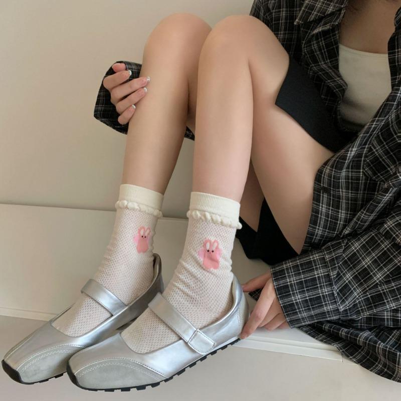 Ladies Spring and Summer Thin New Cartoon Mesh Pure To Wind Tube Stack Socks