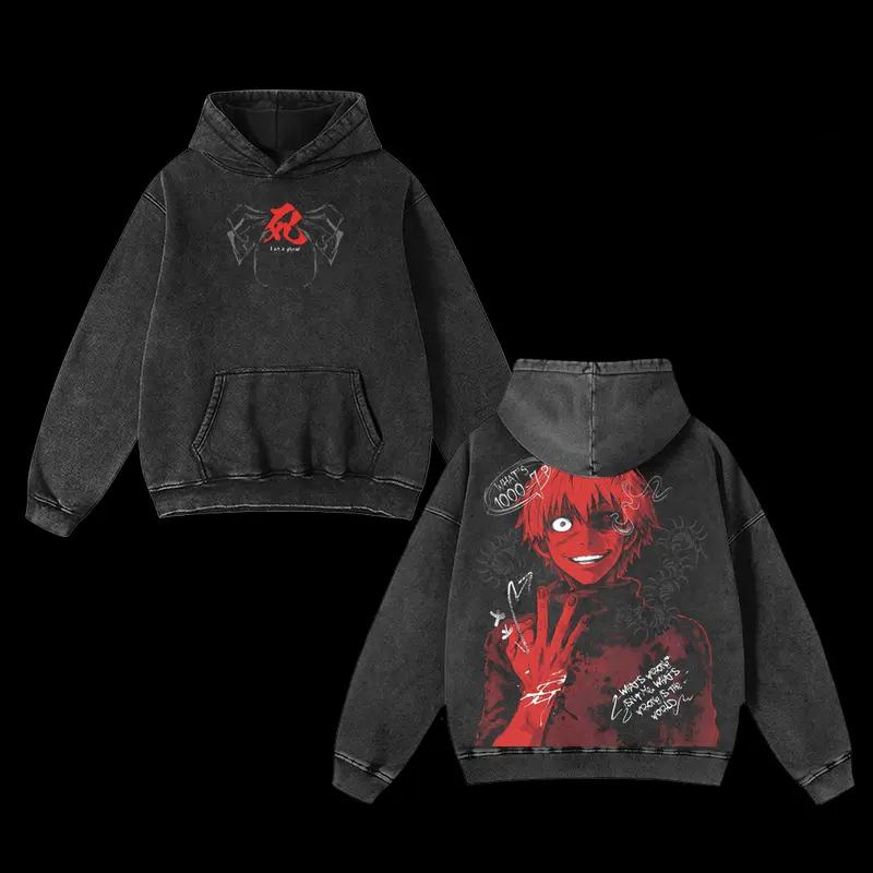 

Токийский Гуль Кен Канеки Принтованная Толстовка с Капюшоном Мужская Женская Повседневная Хлопковая Худи Винтажная Вываренная Уличная Одежда Харадзюку Мужская Манга Свитшот XXL чёрный