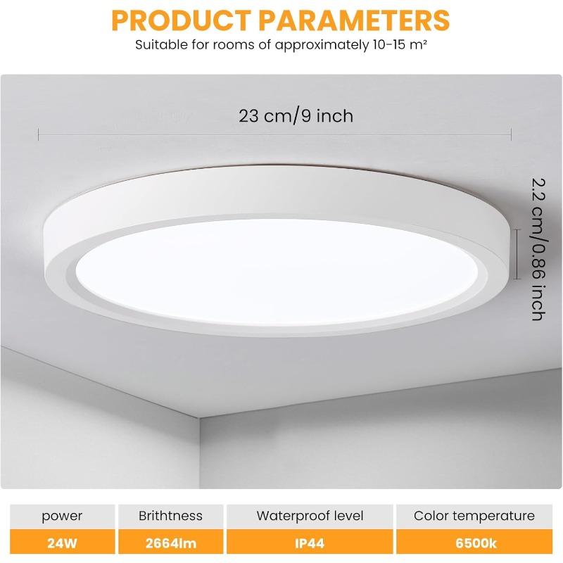 23cm LED Ceiling Light Bathroom Light 24W 2664lm 120W Equivalent 6500K Cool White IP44 Waterproof Small Modern Ultra Thin Round Flush for Kitchen