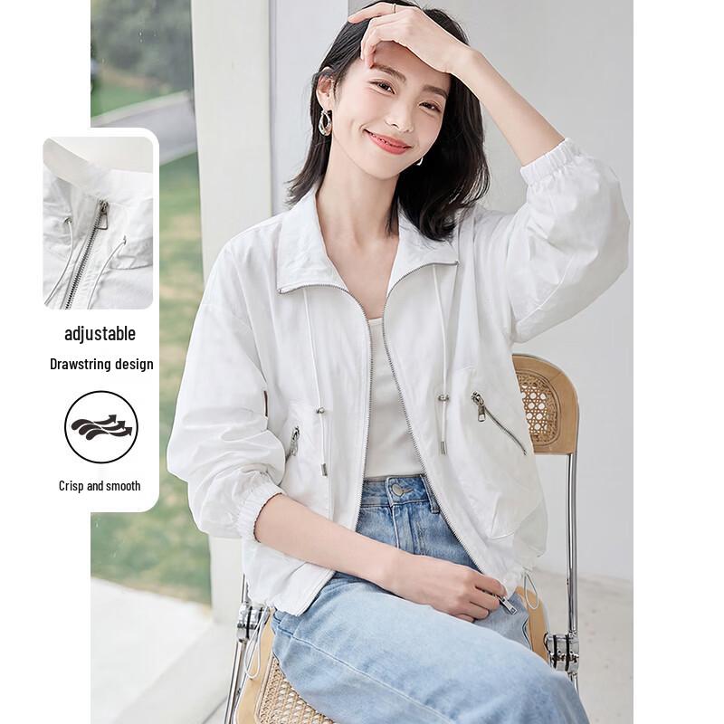 Women s Stand-up Collar Zipper Pocket Short Jacket M