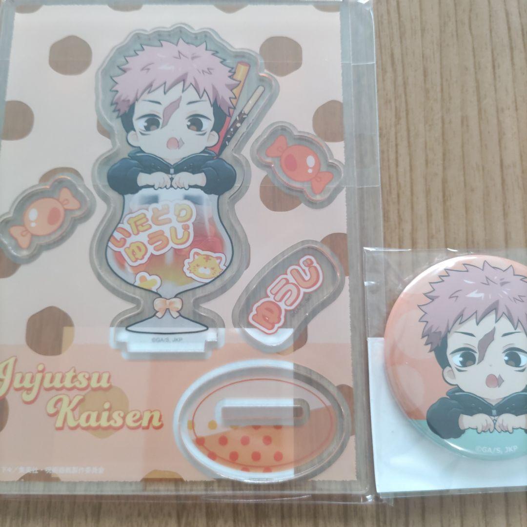 Used Jujutsu Kaisen Marukuji Yuji Kojo Acrylic stand, tin badge set
