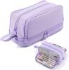 Astuccio Nero ad Alta Capacità Porta Penne Colore Unico Righello Custodia in Tela Materiale Scolastico Porta Regali Organizzatore a 2 Strati In