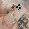 Pink Flower Embroidery Suitable for Apple 16promax Mobile Phone Case 17 Glitter Powder Iphone14 Art 11 Hanging Chain 13