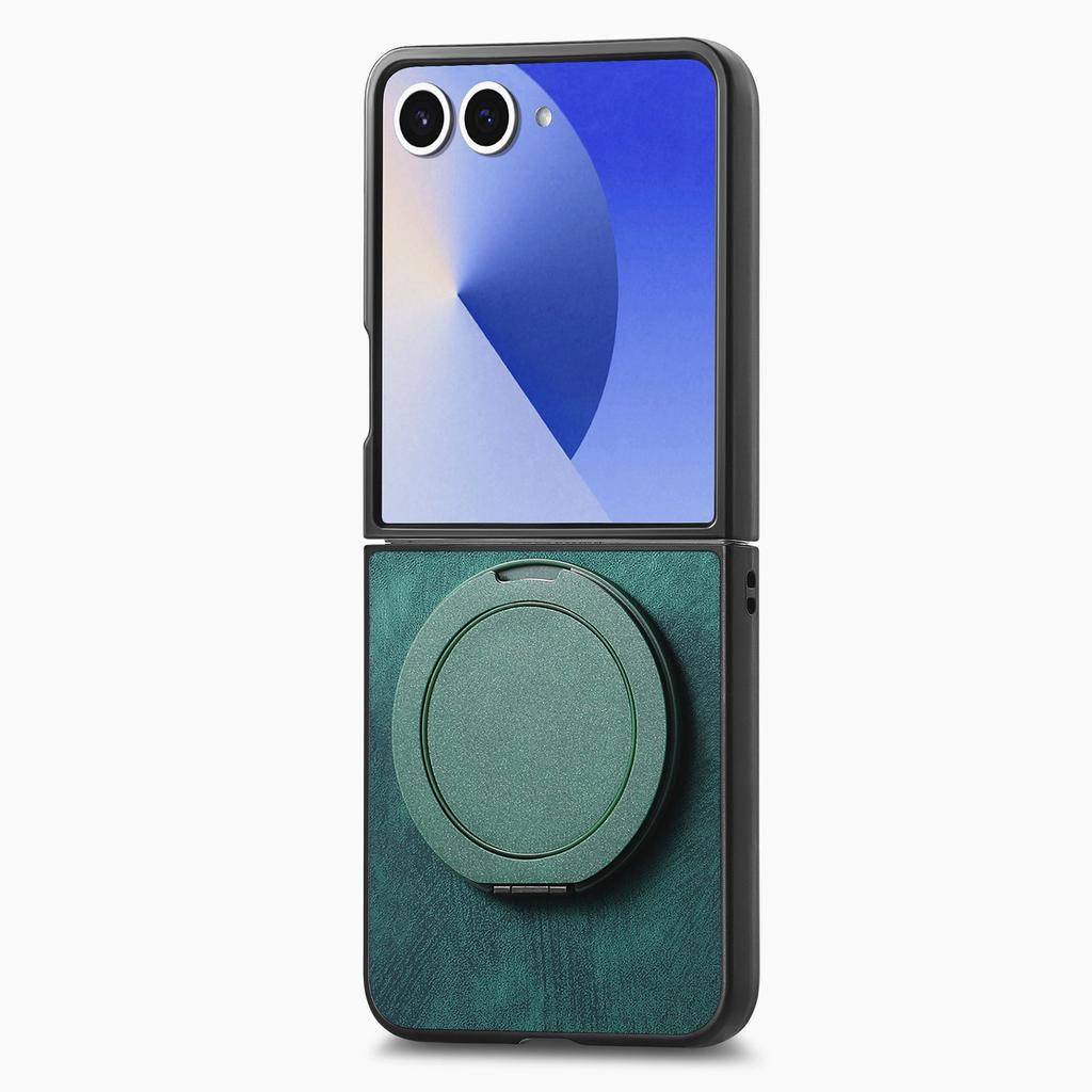 For Samsung Galaxy Z Flip7 5G Phone Case with Rotating Kickstand Stress Relief Retro Leather Back Cover