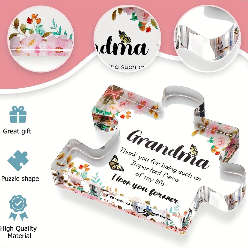 Acrylic Puzzle Piece Decorative Figurine for Grandma - Versatile Room Decor, Flag Theme - Perfect for Christmas, Thanksgiving, Valentine's  