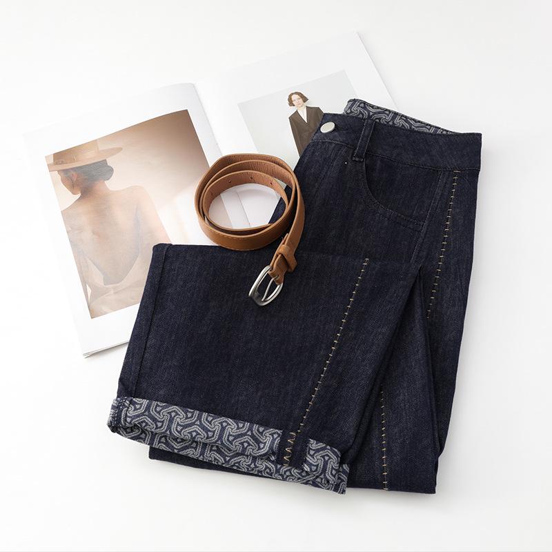 Women's Dark Blue Scimitar Jeans: New 2025 Summer Petite Nine-Point Banana Draping Harem Pants