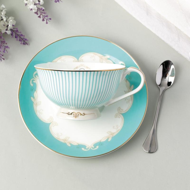 European Coffee Cup Blue Bone China English Afternoon Tea Set Teacup Party Tazas De Cafe Home Drink Wedding Gift|Coffee Cup & Saucer Sets