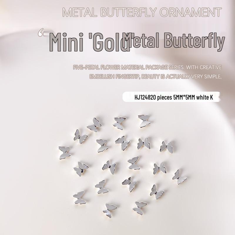 20-Piece Minimalist 3D Butterfly Nail Art Decorations in Gold & Silver
