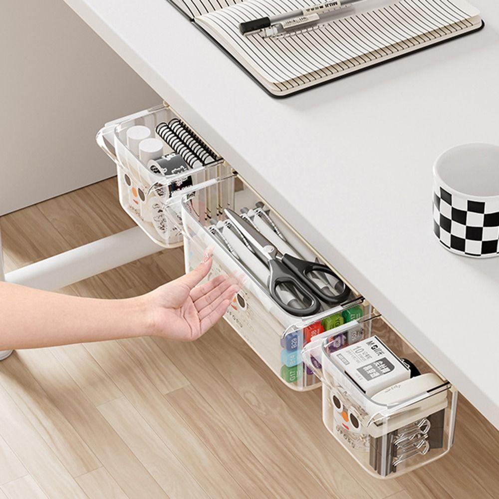 Transparent Stationery Storage Box Invisible Desktop Organizer Drawer Type Storage Box Desk Bottom