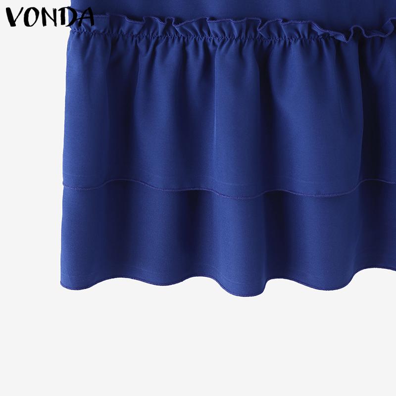 VONDA Summer Women Sleeveless Ruffled Bow Knot Casual Pleated Dress