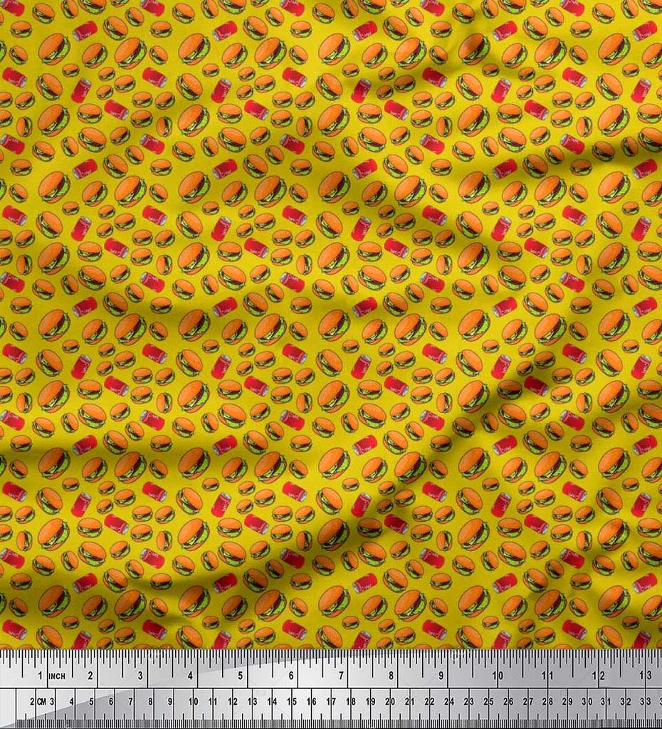 Soimoi Japan Crepe Satin Fabric Coke & Burger Food Printed Craft Fabric by the Metre 42 Inch