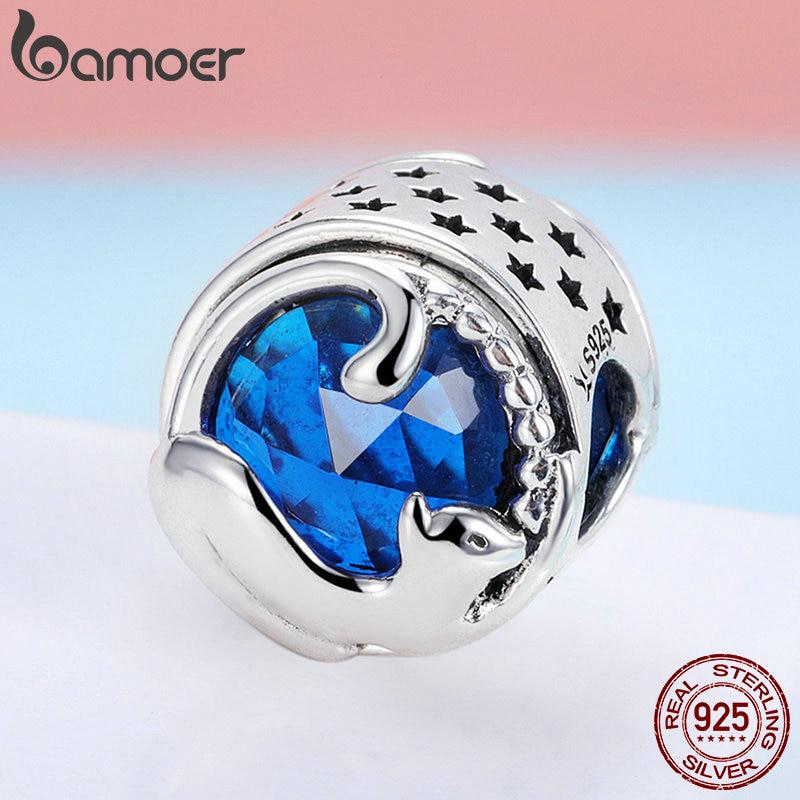 

BAMOER 100% стерлингового серебра 925 пробы, играющий котенок, кошка, синие бусины с фианитом, подходят для браслета и браслетов SCC708