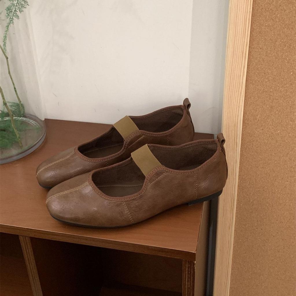 Suding's new one-word belt silver Mary Jane shoes women's soft flat ballet shoes light mouth retro casual shoes