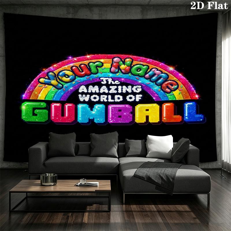 Cartoon Characters Collage Custom Name Wall Tapestry Aesthetic Wall Hanging Printed Fabric Blanket Decorative Tapestries for Bedroom Living Room Home