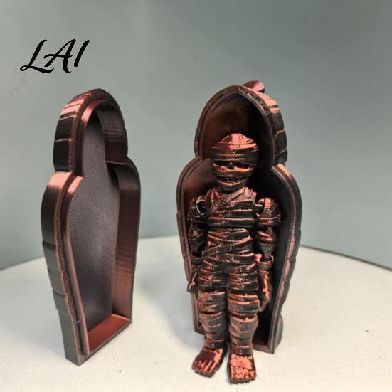 Ancient Egyptian Mummy Figurine 3D Printed Pharaoh Sarcophagus Set Articulated with Trendy Room Decor Storage Case Collectible Fidget Toy