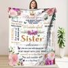 Luxurious Floral Fleece Throw Blanket for Sister - Soft, Warm Polyester with Heartfelt Message | Ideal for Couch, Bed, Office