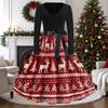 Women's Casual Vintage V-Neck Long Sleeve Dress with Christmas Print for Holiday Party
