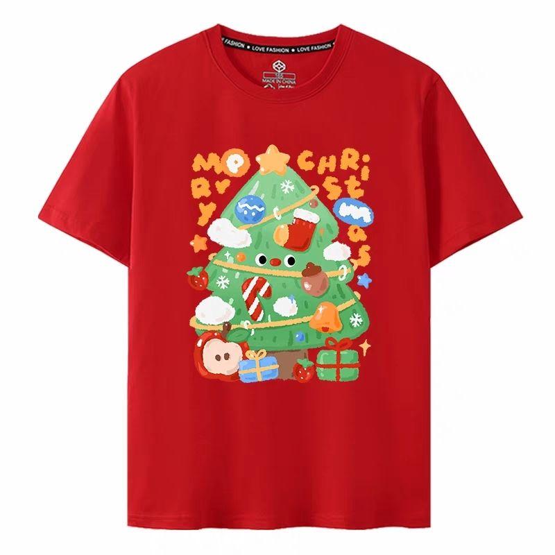 Merry Christmas Santa Claus Reindeer T-shirt Christmas Eve Men's Women's Christmas Merchandise Red Short Sleeve
