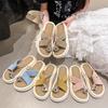French thick-bottomed sandals women's summer outer wear muffin fashion pearl cover toe pinch feet high-end feeling not tired feet summer slippers