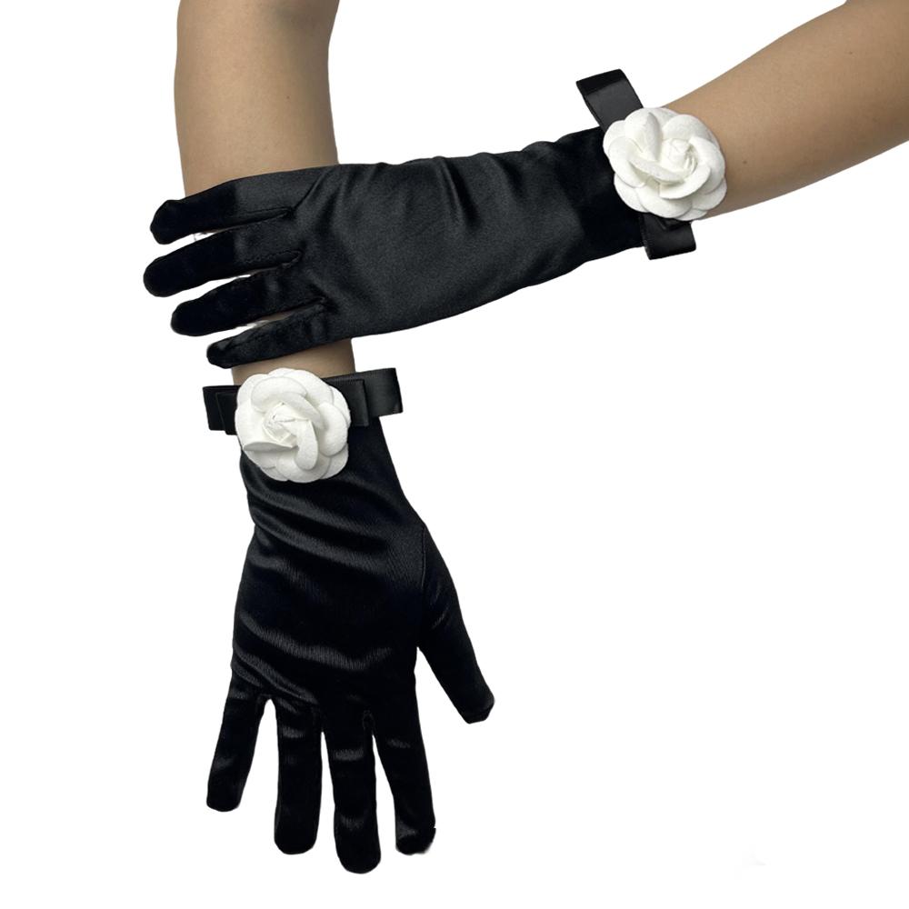 Short Gloves Women Satin Gloves Wrist Length,Flower Design, for Opera Banquet 1920s Party Wedding Halloween Costume Tea Party
