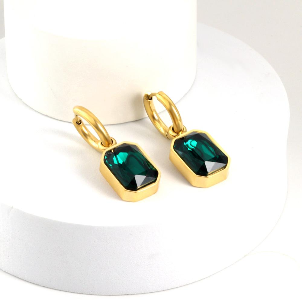 Fashion Square Zircon Pendant Earrings for Women and Girls, Stainless Steel Gold-Plated Cubic Zirconia Ear Accessories Jewelry