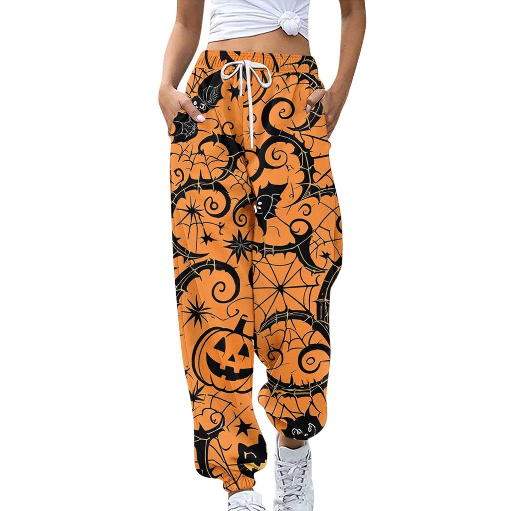 Women's Sports Pants With Pockets Fashion Halloween Print Elastic Waist Pants Casual Sweatpants Pants