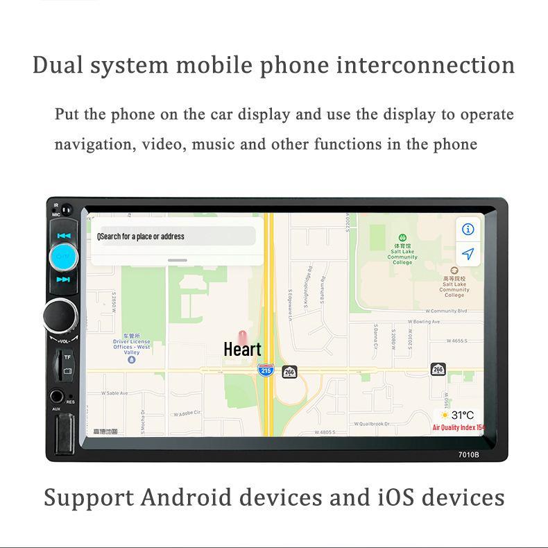 7-Inch Double Din Car Multimedia CarPlay Central Control Bluetooth Radio MP5 Player