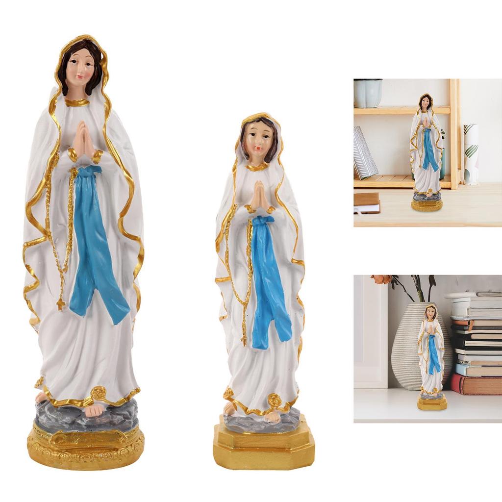 Catholic Virgin Mary Figurine Statue Hand Painted Lightweight Decorative Multipurpose Resin Religious Craft Desktop Ornament