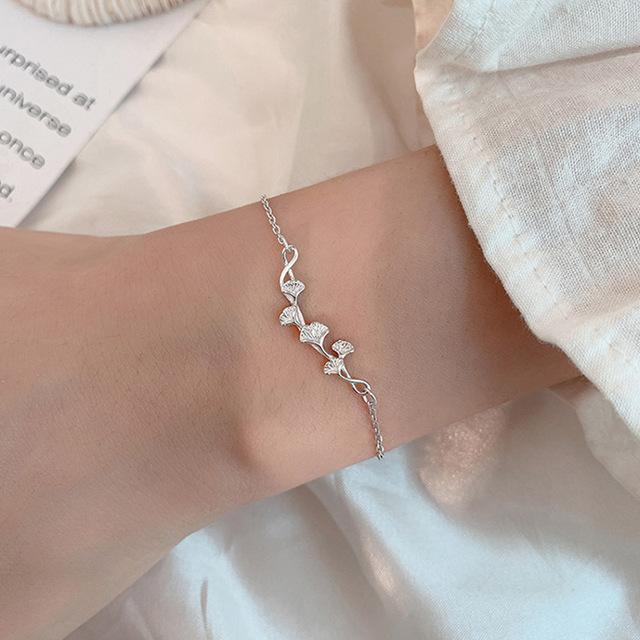S925 Silver Leaf Bracelet for Women Fresh Ginkgo Biloba Charm Bracelet Silver 925 Jewelry Pulseras Mujer Bangles