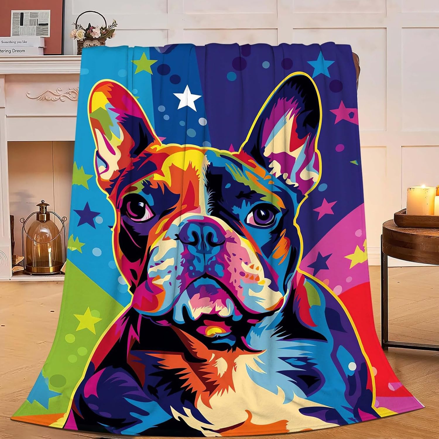 

Colorful French Bulldog Art Throw Blanket PopArt Design for Living Room Decor DogLoverGift Gift for Him150x200 70x100cm28x39in