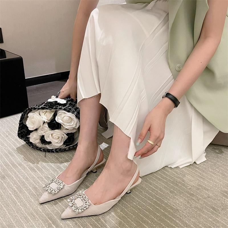 Szpiczasta kwadratowa klamra cyrkonie sandały na wysokim obcasie puste wysokie obcasy pojedyncze buty damskie do dojazdów ślubne buty torebka głowa